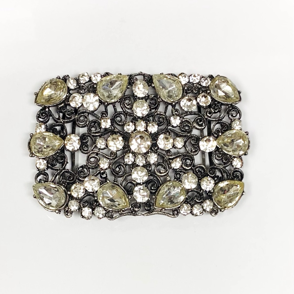 VTG Antique Estate Silver filigree rhinestone sash/ belt buckle